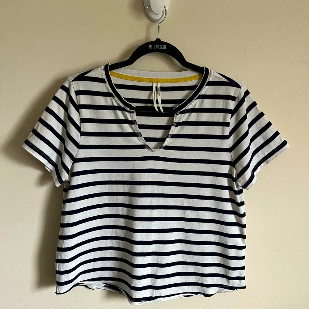 Anthropologie Black and White Striped Short Sleeve Tee